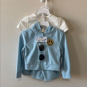 Btween Blue Smiley Face Kids Hoodie Set 2T